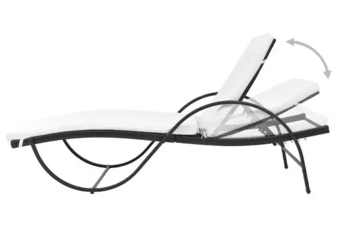 Șezlonguri de plajă cu masă, 2 buc., negru, poliratan - 3/5