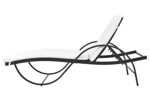 Șezlonguri de plajă cu masă, 2 buc., negru, poliratan - 4/5