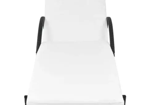 Șezlonguri de plajă cu masă, 2 buc., negru, poliratan - 5/5