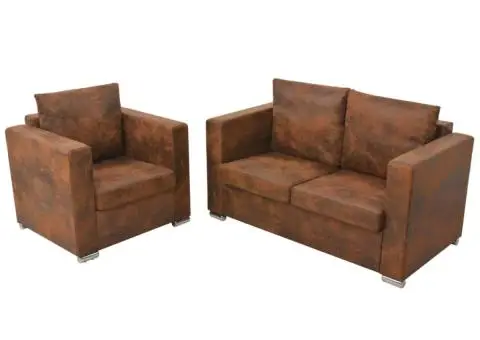 Set canapea 2 piese Imitație piele întoarsă - 1/5