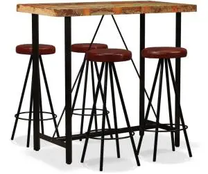 vidaXL Set mobilier bar, 5 piese lemn masiv reciclat și piele naturală