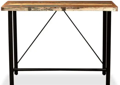 Set mobilier bar, 5 piese lemn masiv reciclat și piele naturală - 3/5