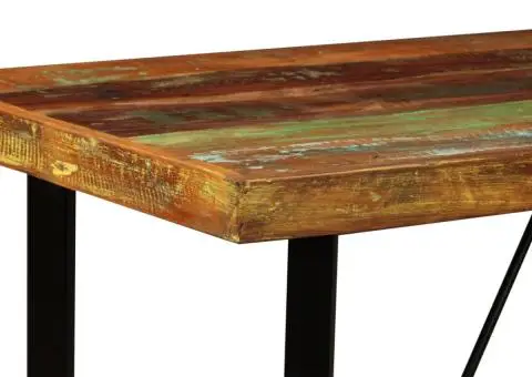 Set mobilier bar, 5 piese lemn masiv reciclat și piele naturală - 4/5