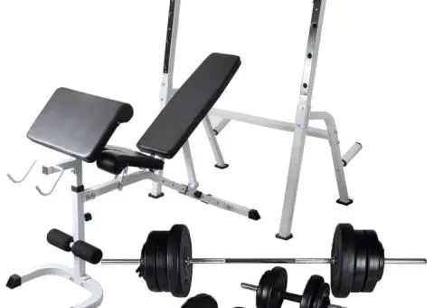 Bancă antrenament rastel greutăți, set haltere/gantere, 60,5kg - 1/5