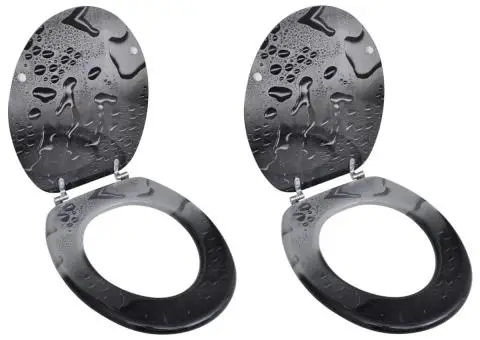 Capace WC, 2 buc., MDF, model picături de apă - 1/5