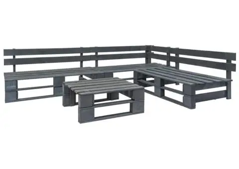 Set mobilier de grădină din paleți, 4 piese, gri, lemn - 1/3
