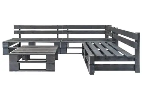 Set mobilier de grădină din paleți, 4 piese, gri, lemn - 2/3