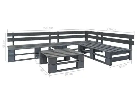 Set mobilier de grădină din paleți, 4 piese, gri, lemn - 3/3