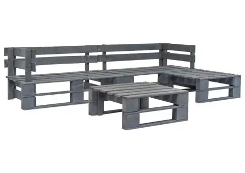 Set mobilier de grădină din paleți, 4 piese, gri, lemn - 1/3