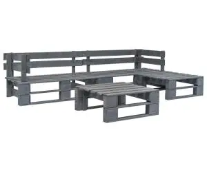 vidaXL Set mobilier de grădină din paleți, 4 piese, gri, lemn