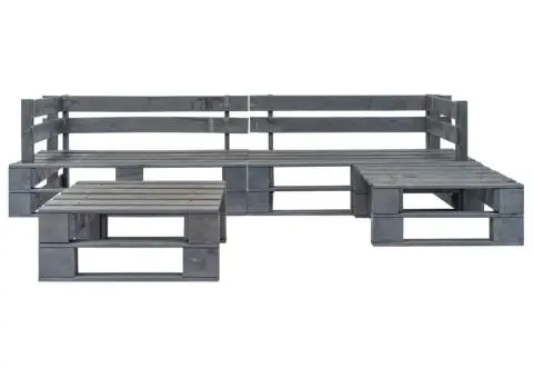 Set mobilier de grădină din paleți, 4 piese, gri, lemn - 2/3