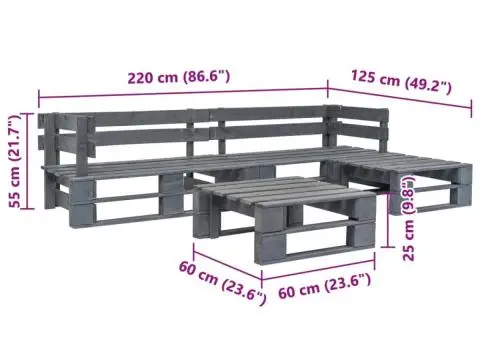 Set mobilier de grădină din paleți, 4 piese, gri, lemn - 3/3