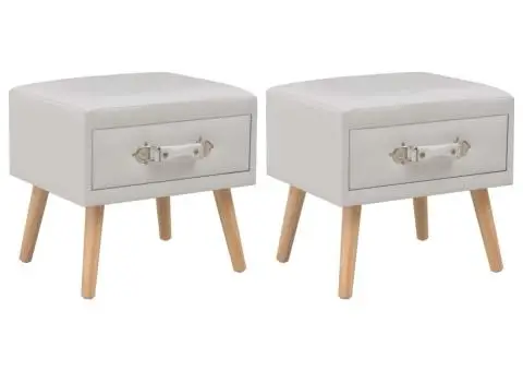 Noptiere, 2 buc., alb, 40 x 35 x 40 cm, piele ecologică - 1/5