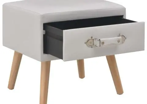 Noptiere, 2 buc., alb, 40 x 35 x 40 cm, piele ecologică - 3/5