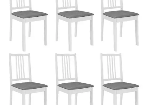 Scaune de bucătărie cu perne, 6 buc., alb, lemn masiv - 1/5
