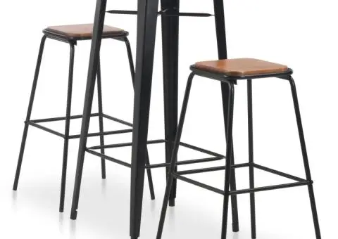 Set mobilier de bar, 3 piese, maro-negru, oțel - 1/5