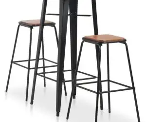 vidaXL Set mobilier de bar, 3 piese, maro-negru, oțel