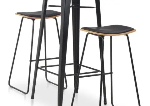 Set mobilier de bar, 3 piese, negru, oțel - 1/5