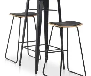 vidaXL Set mobilier de bar, 3 piese, negru, oțel