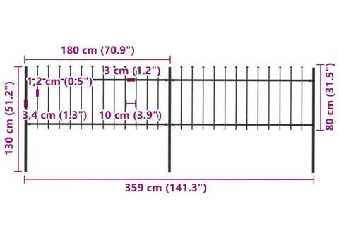 Gard de grădină cu vârf suliță, negru, 3,4 m, oțel - 5/5