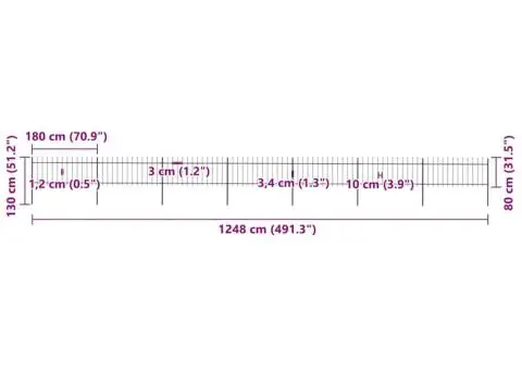 Gard de grădină cu vârf suliță, negru, 11,9 m, oțel - 5/5