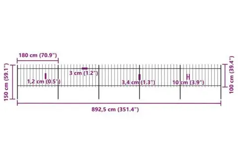 Gard de grădină cu vârf suliță, negru, 8,5 m, oțel - 5/5