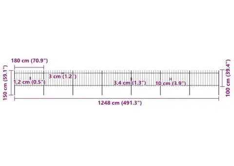 Gard de grădină cu vârf suliță, negru, 11,9 m, oțel - 5/5