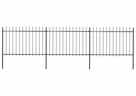 Gard de grădină cu vârf suliță, negru, 5,1 m, oțel - 1/5