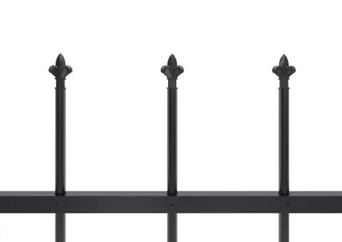 Gard de grădină cu vârf suliță, negru, 5,1 m, oțel - 4/5