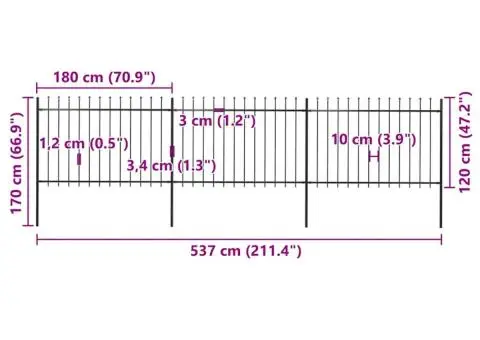 Gard de grădină cu vârf suliță, negru, 5,1 m, oțel - 5/5