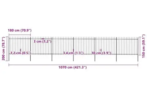 Gard de grădină cu vârf suliță, negru, 10,2 m, oțel - 5/5