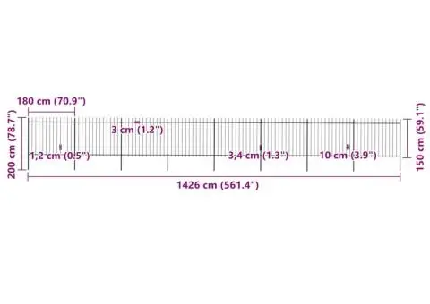 Gard de grădină cu vârf suliță, negru, 13,6 m, oțel - 5/5
