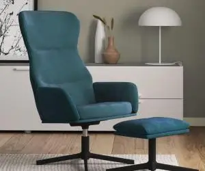 vidaXL Scaun de relaxare cu taburet, albastru, catifea