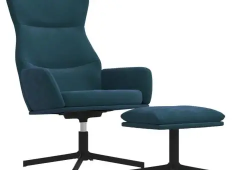 Scaun de relaxare cu taburet, albastru, catifea - 2/5