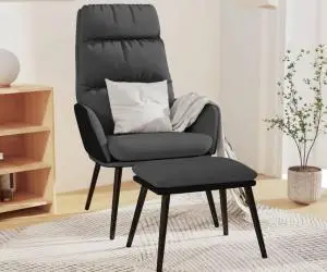 vidaXL Scaun relaxare cu taburet, gri închis, textil/piele ecologică