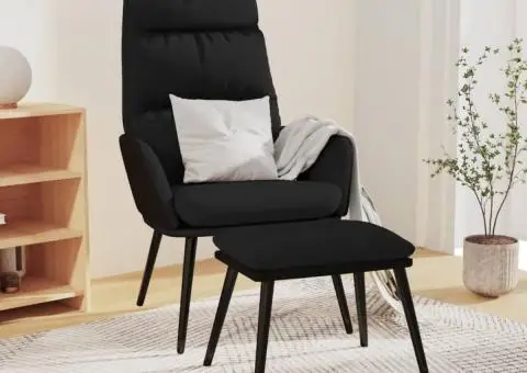 Scaun de relaxare cu taburet, crem, textil și piele ecologică - 1/5