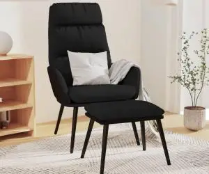 vidaXL Scaun de relaxare cu taburet, crem, textil și piele ecologică