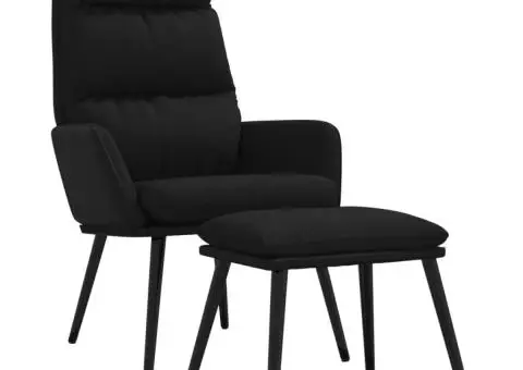 Scaun de relaxare cu taburet, crem, textil și piele ecologică - 2/5