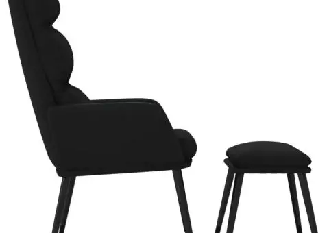 Scaun de relaxare cu taburet, crem, textil și piele ecologică - 4/5