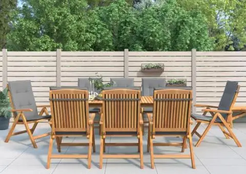 Scaune de grădină rabatabile cu perne, 8 buc. lemn masiv de tec - 1/5