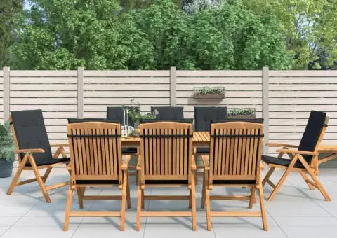 Scaune de grădină rabatabile cu perne, 8 buc. lemn masiv de tec - 1/5