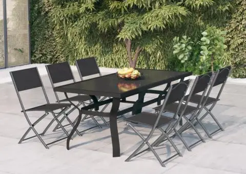 Set de servit masa pentru grădină, 7 piese, gri și negru - 1/5