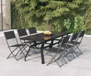 vidaXL Set de servit masa pentru grădină, 7 piese, gri și negru