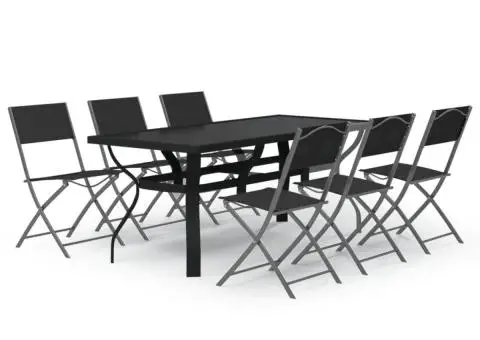 Set de servit masa pentru grădină, 7 piese, gri și negru - 2/5