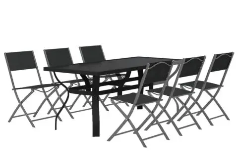 Set de servit masa pentru grădină, 7 piese, gri și negru - 3/5