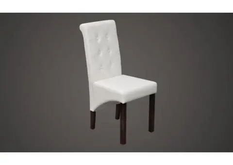 Scaune de bucătărie, 4 buc., alb, piele ecologică - 3/5