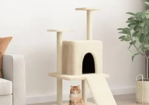 Ansamblu de pisici cu stâlpi din funie de sisal, crem, 110 cm - 1/5