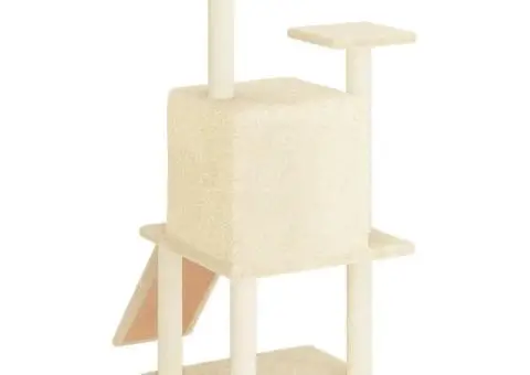 Ansamblu de pisici cu stâlpi din funie de sisal, crem, 110 cm - 5/5