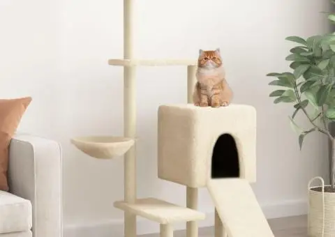 Ansamblu de pisici cu stâlpi din funie de sisal, crem, 130,5 cm - 1/5