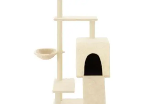 Ansamblu de pisici cu stâlpi din funie de sisal, crem, 130,5 cm - 3/5